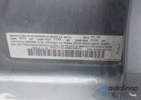 2006 Volkswagen Jetta Tdi from USA, damaged, VIN 3VWST71K46M634410
